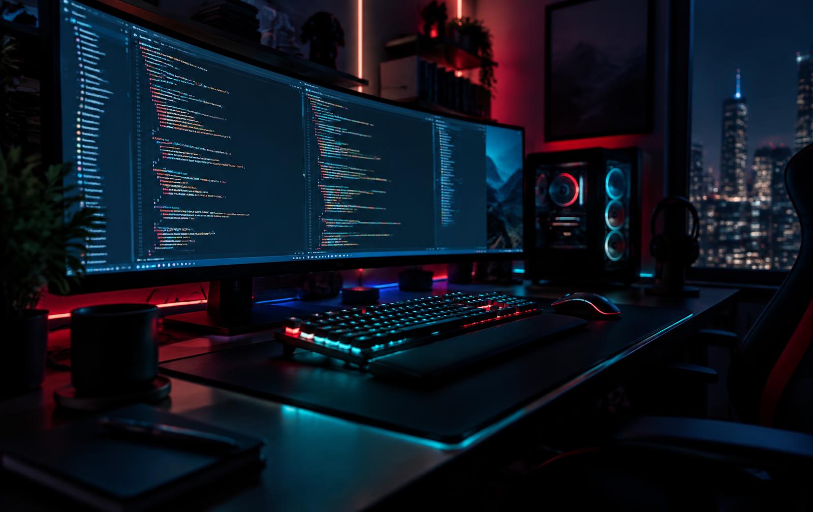 Poste de travail avec écrans de code